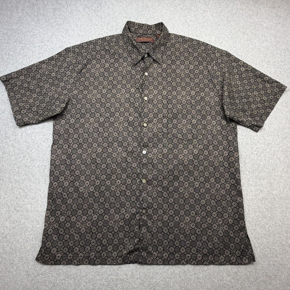 Tori Richard Shirt Mens XL Black Brown Geometric Cotton Lawn Hawaiian Casual